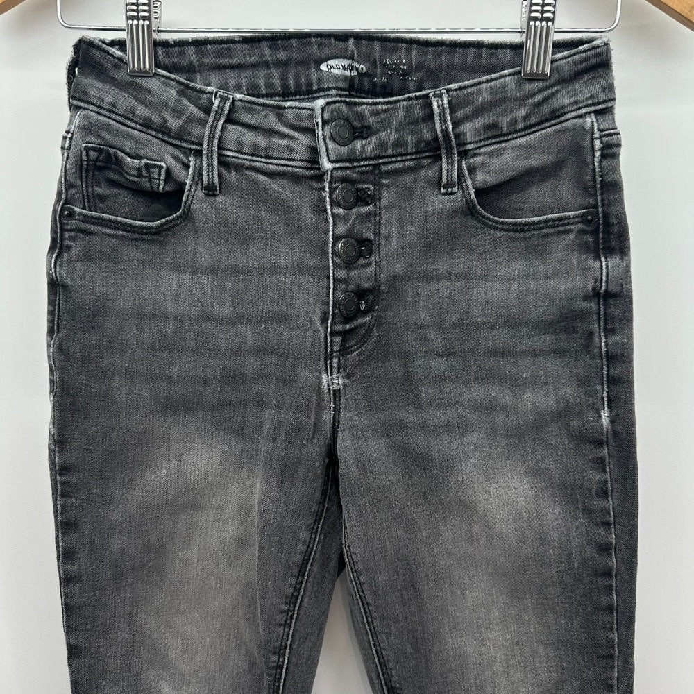 Old Navy Jeans Womens 2 Black Washed Denim High Rise Rock Skinny Raw Hem Stretch